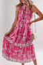 Floral Sleeveless Tasseled Tie Neck Tiered Midi Dress