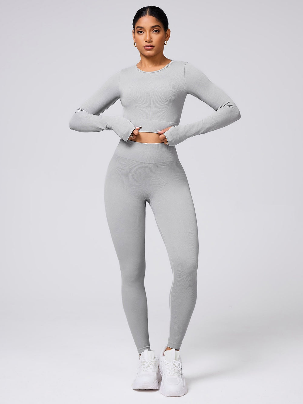 Back Crisscross Round Neck Long Sleeve Top and Leggings Active Set