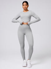 Back Crisscross Round Neck Long Sleeve Top and Leggings Active Set