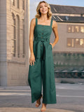 Button Detail Wide Strap Jumpsuit