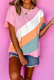Color Block Round Neck Short Sleeve T Shirt