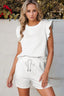 Bow Texture Round Neck Top and Shorts Set