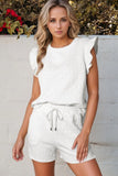 Bow Texture Round Neck Top and Shorts Set