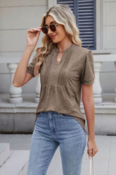 Notched Short Sleeve Top