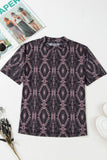 Aztec Print Mock Neck Short Sleeve Mesh T Shirt