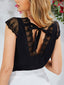Lace Detail V-Neck Cap Sleeve T-Shirt