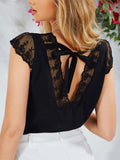 Lace Detail V-Neck Cap Sleeve T-Shirt