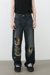 Men's Distressed Wide Leg Jeans