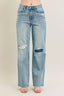 Judy Blue Full Size Hw Destroy & Knee Patch Straight Jeans Plus Size