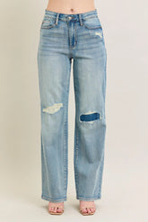 Judy Blue Full Size Hw Destroy & Knee Patch Straight Jeans Plus Size