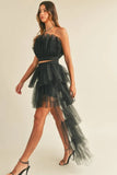 MABLE Tulle Tube Ruffle Crop Top and High Low Maxi Skirt Set