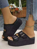 Raw Hem Wedge Buckle Sandals