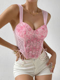 Lace-Up Flower Sweetheart Neck Cami