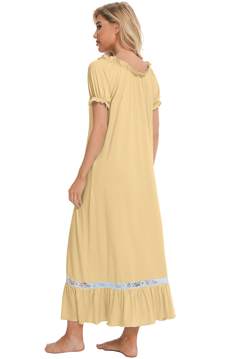 Lace Detail Short Sleeve Lounge Dress - felvior