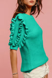 BiBi Solid Knit Ruffled Sleeves Top