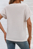 Stripe Buttoned Front V Neck T Shirt