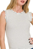 Zenana Ribbed Ruffle Trim Sleeveless Stripe Top