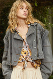 POL Cropped Denim Jacket with Functional Zipper Detail