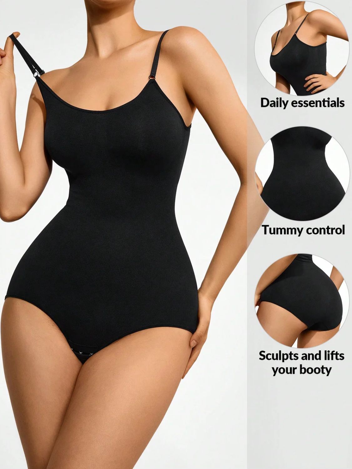 Basic Bae Full Size Scoop Neck Butt Lifting Bodysuit - felvior