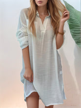 Full Size Side Slit Roll-Tab Sleeve Mini Shirt Dress Plus Size