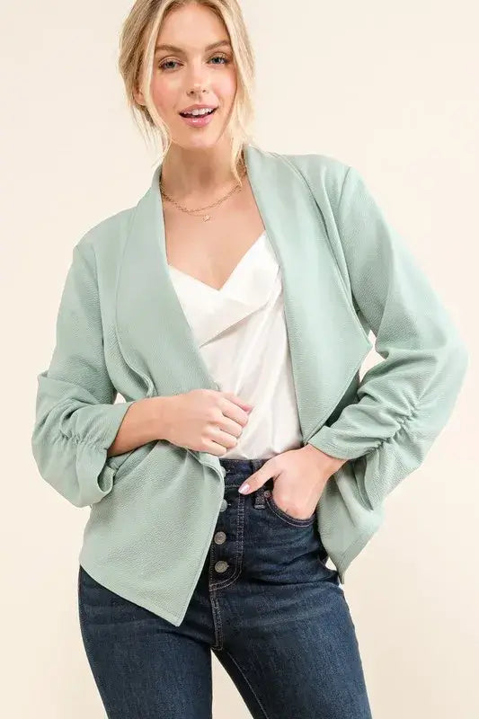 And The Why Stretch Non-Wrinkled Basic Open-Front Blazer