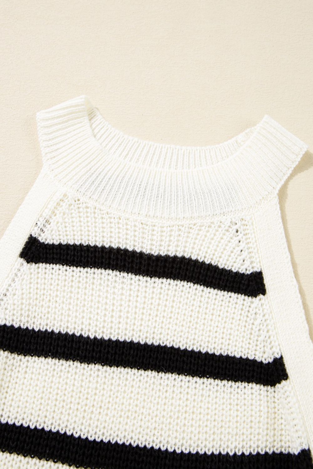 Contrast Striped Drawstring Detail Sleeveless Sweater Dress - felvior