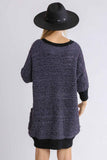 Umgee Full Size Ribbed Hem Round Neck 3/4 Sleeve Sweater Dress with Pockets Plus Size