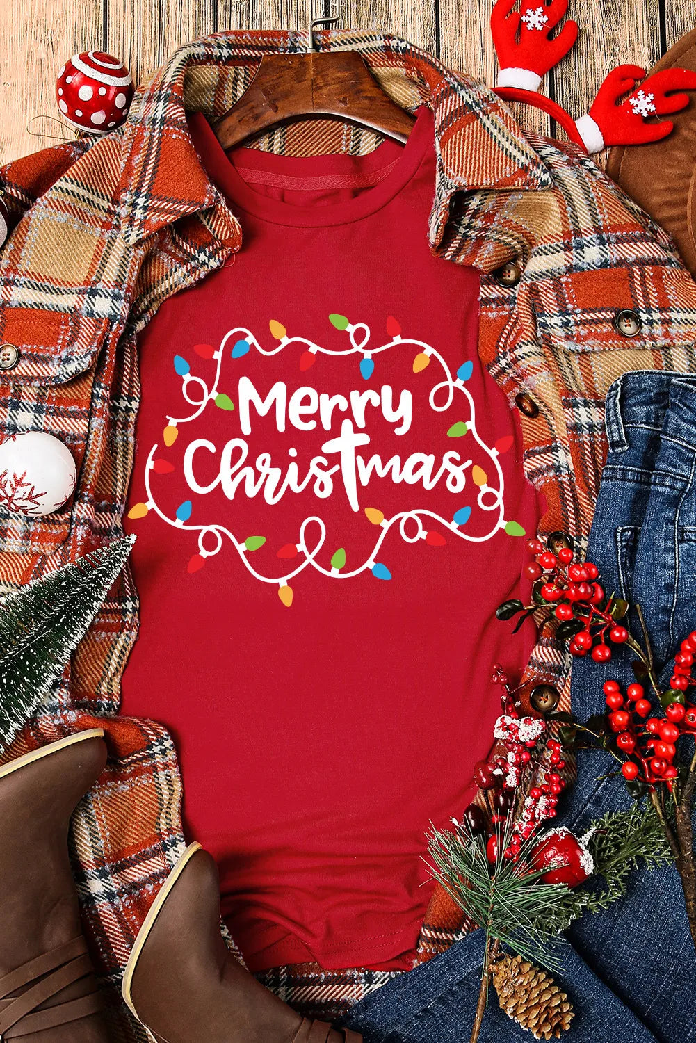 MERRY CHRISTMAS Round Neck Short Sleeve T-Shirt - felvior