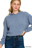 Zenana Drop Shoulder Ribbed Crop Hoodie