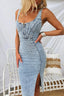 Side Slit Washed Scoop Neck Denim Dress