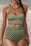 Dotted Mesh Plaid Patchwork High Waisted Swim Set