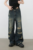 Men's Frayed Hem Distressed Wide Leg Jeans