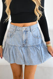 Bubble Hem Denim Mini Skirt