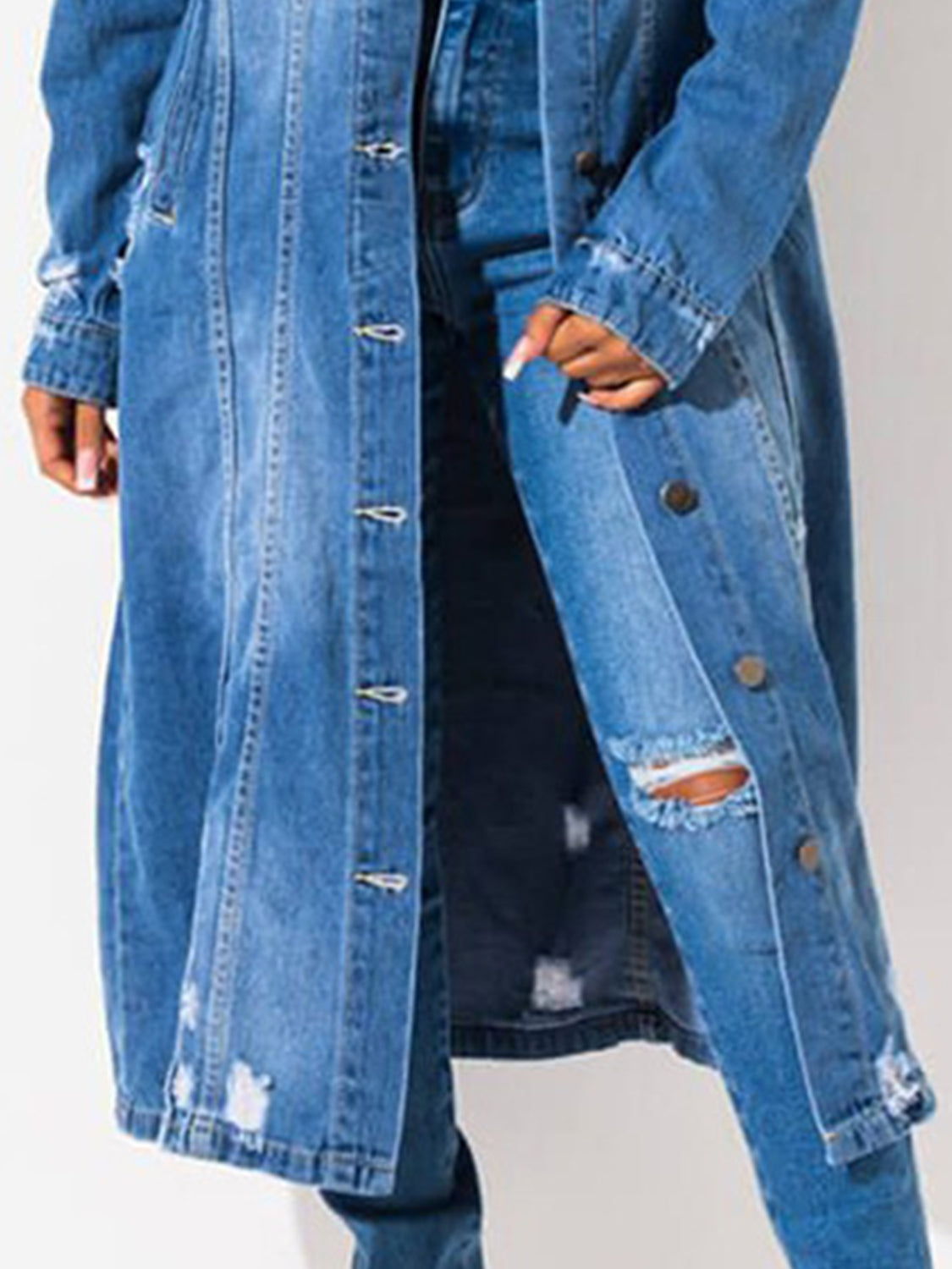 Long Sleeve Raw Hem Denim Jacket - felvior