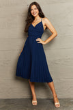 Perfee Tie Back Spaghetti Strap Pleated Dress