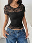 Lace Round Neck Short Sleeve Top