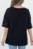 Pearl Beaded Round Neck Half Sleeve T Shirt