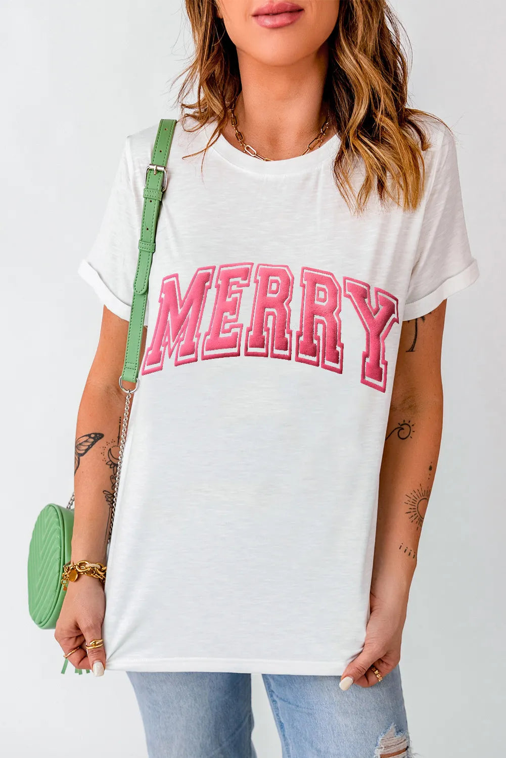MERRY Round Neck Short Sleeve T-Shirt - felvior