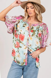SAGE+FIG Plus Size Floral Mineral Wash French Terry Button Up Shirt