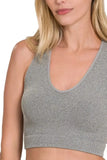 Zenana Seamless Ribbed Cropped Racerback Tank Top