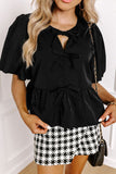 Cutout Round Neck Puff Sleeve Blouse