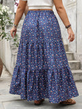 Plus Size Floral Elastic Waist Maxi Skirt