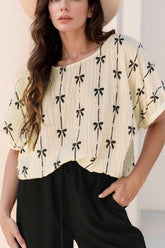 Bow Print Short Sleeve Top