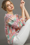 Umgee Full Size Mixed Print Lace Trim Top Plus Size