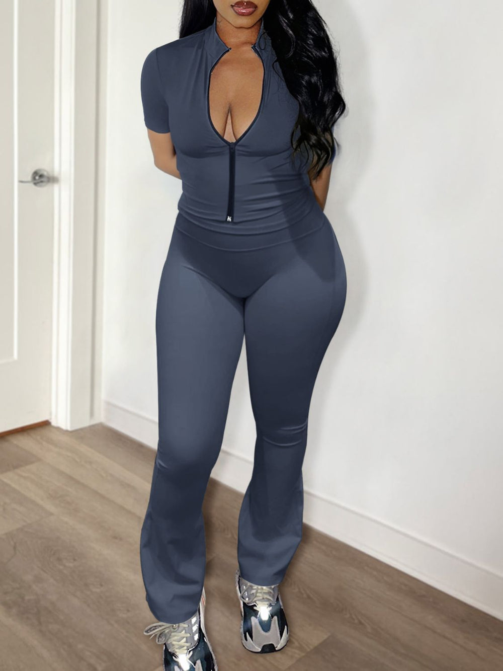 Devine Zip Up Top and Bootcut Leggings Set