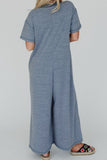 Placket Chest Pockets Short Sleeve Wide Leg Jumpsuit