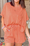 Texture Short Sleeve Top and Shorts Set