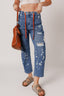 Distressed Splattering Paint Rope Waist Cropped Straight Jeans