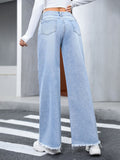 Distressed Raw Hem Wide Leg Jeans