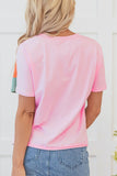 Color Block Round Neck Short Sleeve T Shirt